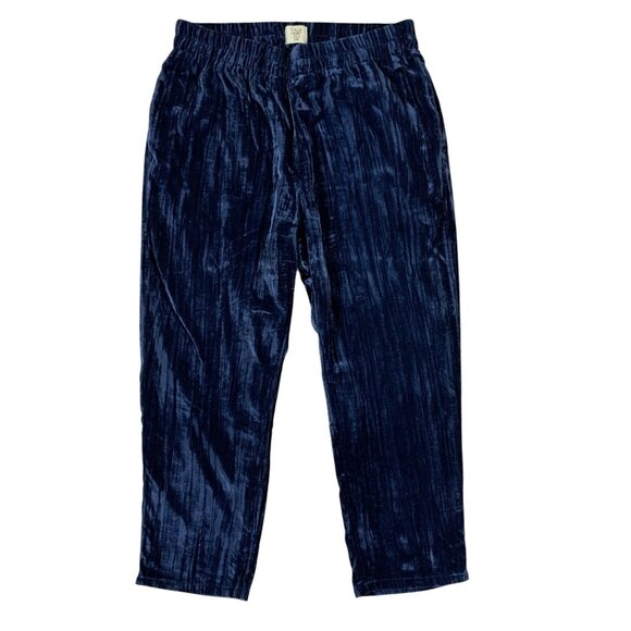 Tina Jo Navy Crushed Velvet Pull On Pants Relaxed Fit Boho Loungewear Large - Picture 1 of 4